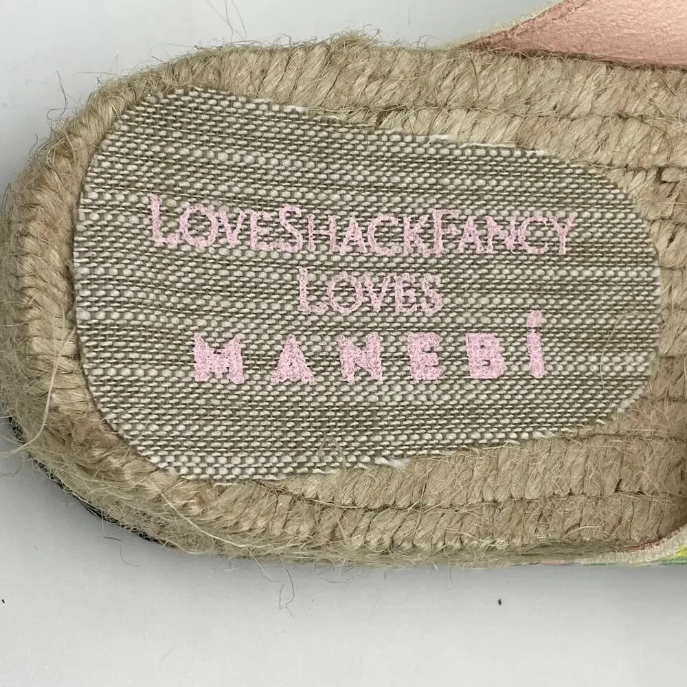 LoveShackFancy x Manebí Nordic Floral Leather Espadrille Slides - Rainbow Skies
